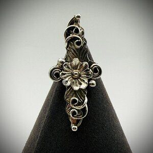 Harry B. Yazzie Sterling Silver Floral Statement Ring – Size 7.25